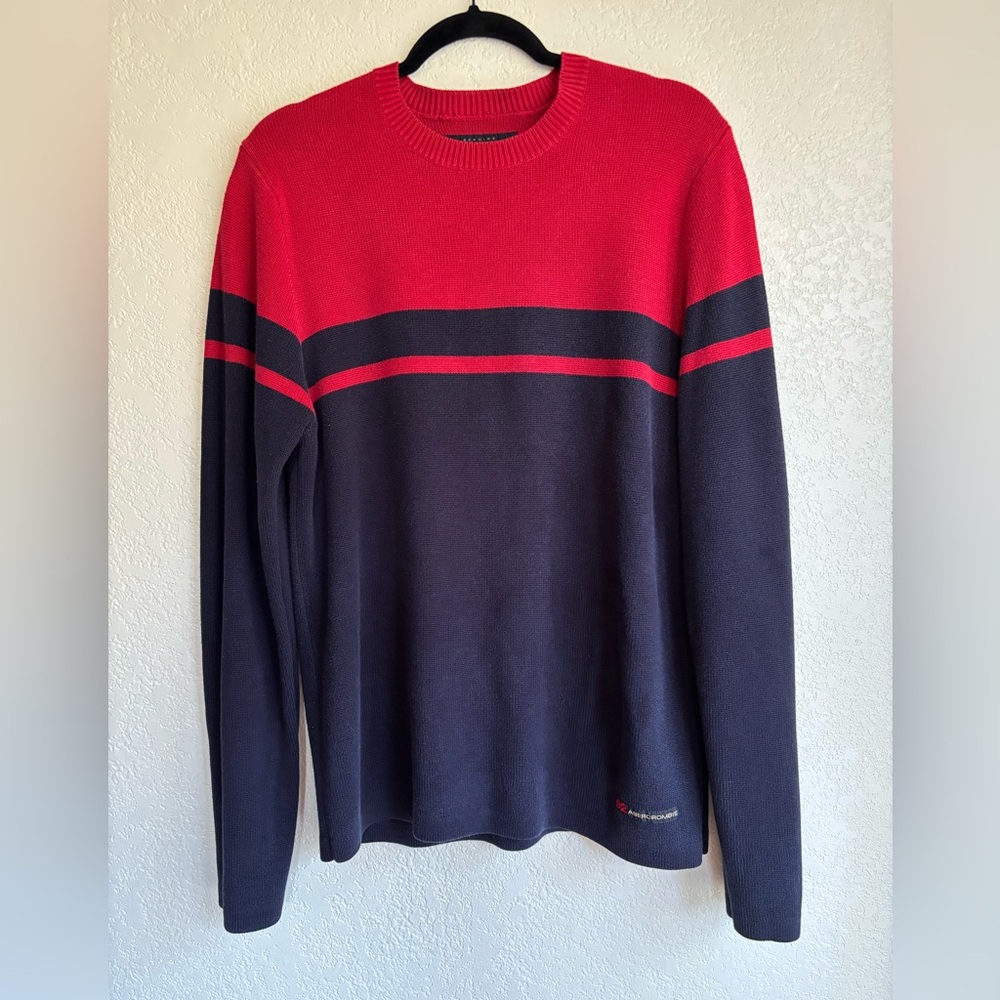 Vintage Abercrombie & Fitch Sweater Blue Red Colorblock Stripe Crewneck 90s